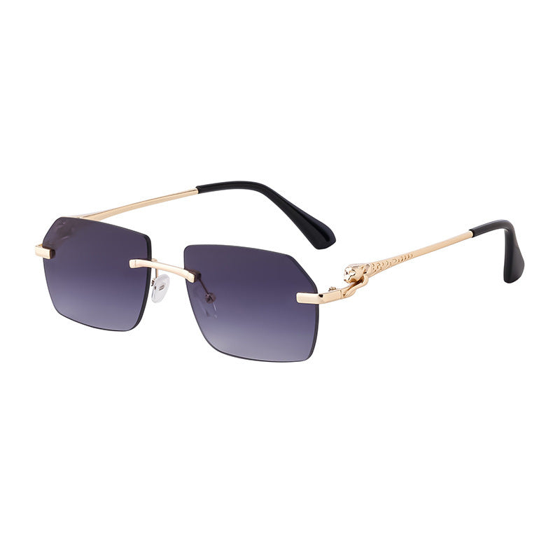 Frameless Trimming Leopard Temple Men Retro Square Frame Driving Sunglasses