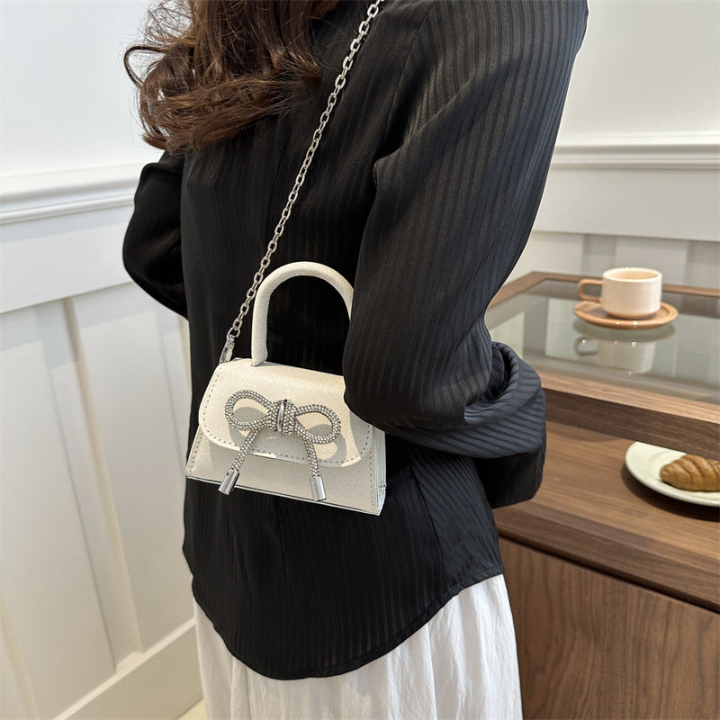 Simple Casual 2024 Bowknot New Fashion Korean Chain Personality Hand-carrying Crossbody Shoulder Small Square Bag