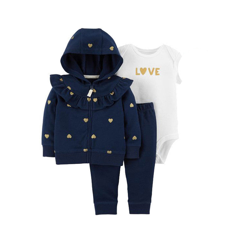 Clothing Sweater Boys And Girls Foreign Trade Hooded Long-Sleeved Baby Three-Piece Suit