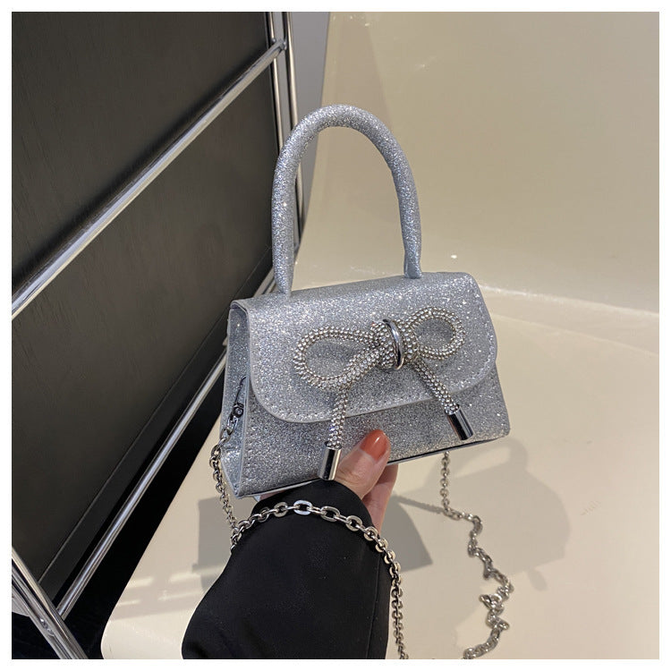 Simple Casual 2024 Bowknot New Fashion Korean Chain Personality Hand-carrying Crossbody Shoulder Small Square Bag