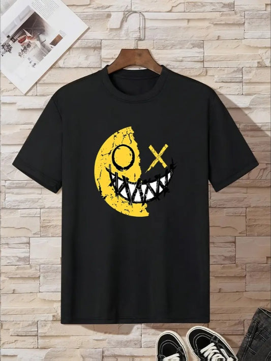 Teen Smile Face OX Graphic T-Shirt - Casual Crew Neck Top,  Geometric Pattern, Spring Summer Collection For Youth