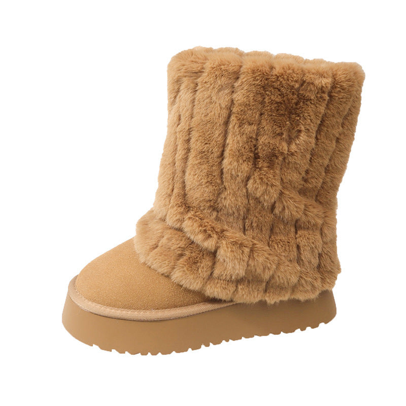 Winter Niche Snow Boots Sleeve Thick Bottom Increased Female Fleece-lined Thickened Short Warm