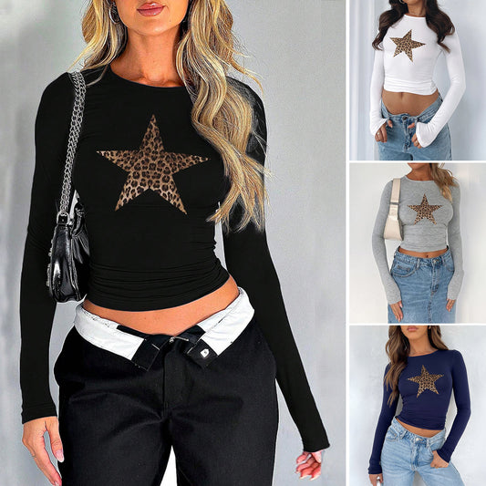 Women's Digital Printing XINGX Y Waist Midriff-baring Long Sleeve