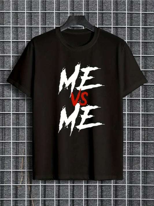 Geometric, Men's Casual 'ME VS ME' Graphic Tee - Soft Stretchy & Machine Washable, Round Neck, Short Sleeve - Perfect For Spring Summer