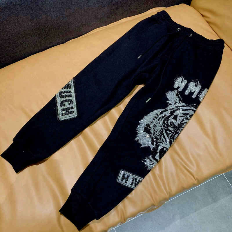 Tiger Head Hot Drilling Dark Street Luxury Trendy Closed Pants