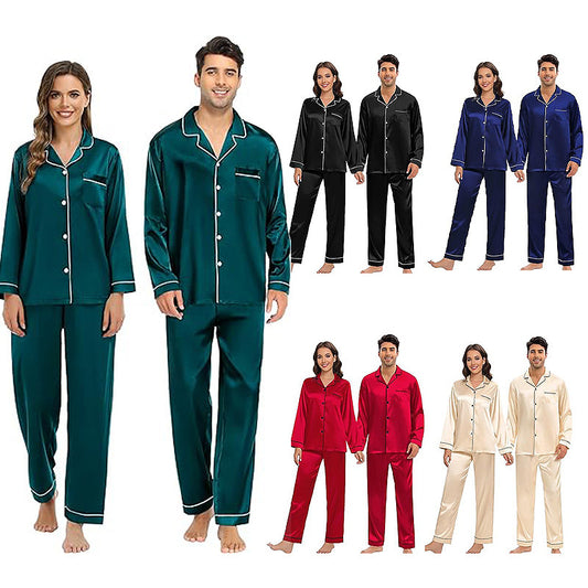 Couple Satin Pajamas Two-piece Long-sleeved Homewear