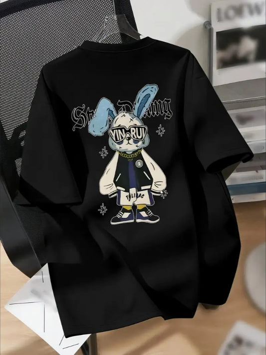 Men's Cool Bunny Graphic Tee - Casual Crew Neck, Short Sleeve,  Machine Washable - Perfect For Spring Summer