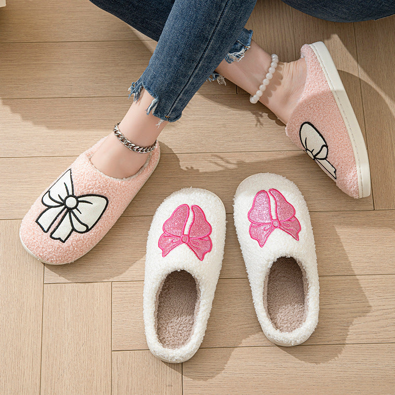 Indoor Non-slip Warm Bow Cotton Slippers